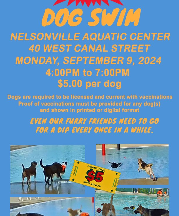 Just a reminder, Nelsonville Aquatic Center Dog Swim Mon, 9/9/24, 4PM to 7PM, $5 per dog to benefit the Nelsonville Dog&nbsp;Park