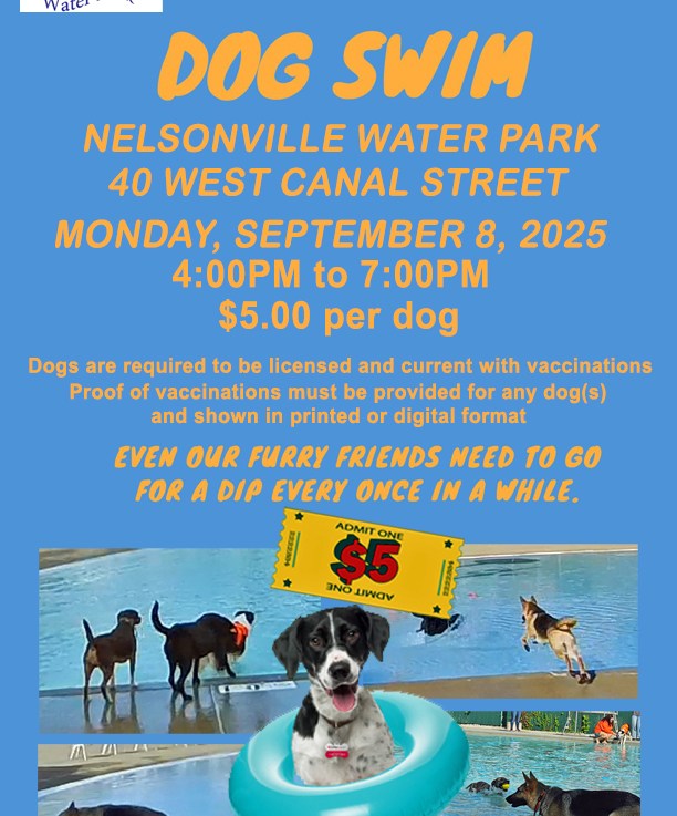Nelsonville Water Park Dog Swim Mon, 9/8/25, 4PM to 7PM, $5 per dog to benefit the Nelsonville Dog&nbsp;Park