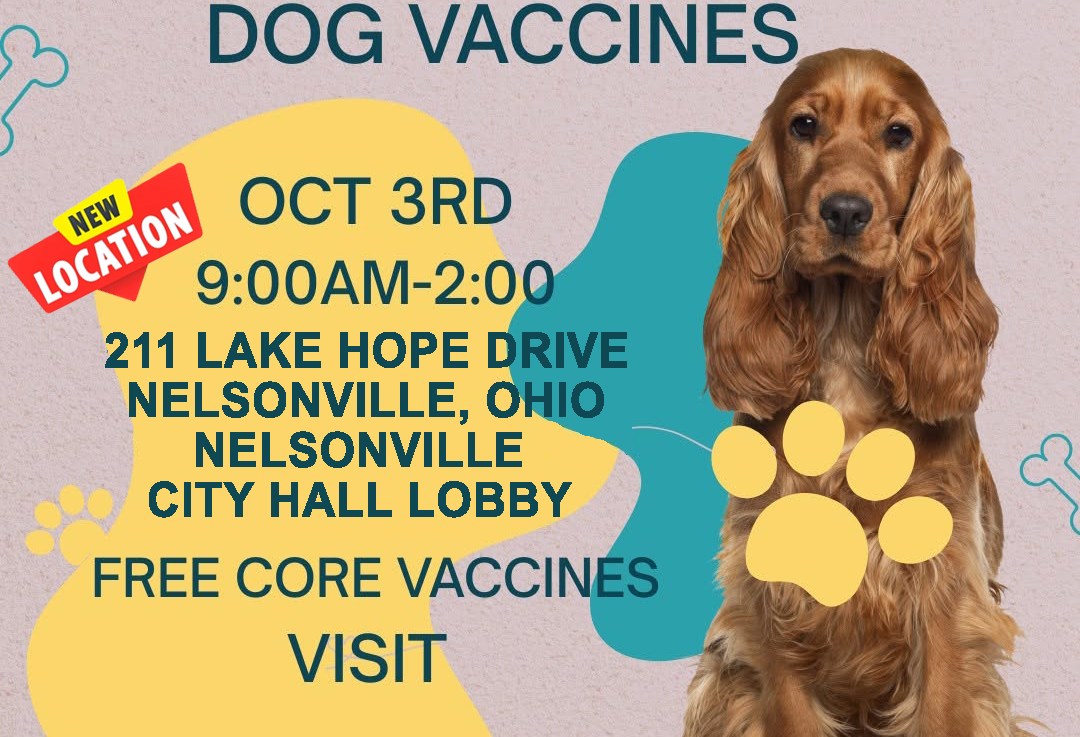 The Libby Project is holding a free core vaccines clinic now at Nelsonville City Hall, Sat, 10/3/2026, 9AM until 2PM, pre-register at www.thelibbyproject.com/events